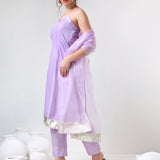Lilac Silk Blend Salwar Set With Metallic Gota Border
