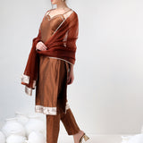 Rust Brown Silk Blend Salwar Set With Sheer Dupatta