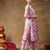 Soft Pink Tulip Motif Georgette Salwar Set With Metallic Gota Trims