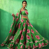 Emerald Green Floral Printed Georgette Sharara Set