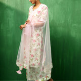 Ivory Rose Printed Blended Fabric Salwar Set With Pink Dupatta