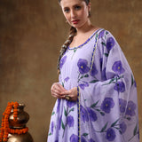 Lavender Floral Printed Georgette Anarkali Set With Gota Trim