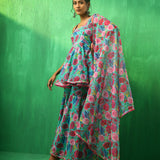 Turquoise Floral Printed Georgette Sharara Set
