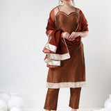 Rust Brown Silk Blend Salwar Set With Sheer Dupatta
