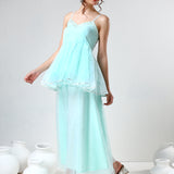 Mint Green Organza Tiered Cami Set With Silver Trim