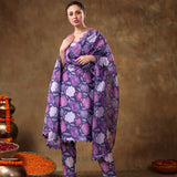 Royal Purple Rose Printed Georgette Salwar Set With Geometric Scallop Borders