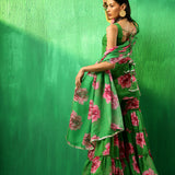 Emerald Green Floral Printed Georgette Sharara Set