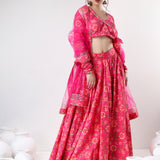 Hot Pink Florak Printed Cotton Lehenga Set