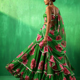 Emerald Green Floral Printed Georgette Sharara Set