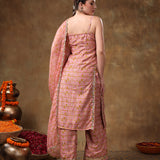 Dusty Rose And Mustard Printed Blended Fabric Straight Suit Set