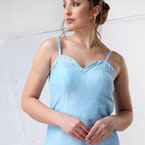 Powder Blue Cotton Salwar Set With Metallic Silver Hem