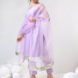 Lilac Silk Blend Salwar Set With Metallic Gota Border