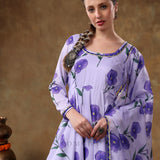 Lavender Floral Printed Georgette Anarkali Set With Gota Trim