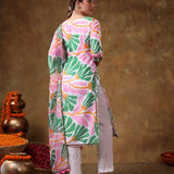 Mint Green Abstract Palm Leaf Georgette Salwar Set With Keyhole Neck