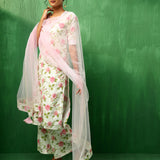Ivory Rose Printed Blended Fabric Salwar Set With Pink Dupatta