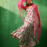 Ivory Rose Printed Blended Fabric Sharara Set With Pink Dupatta