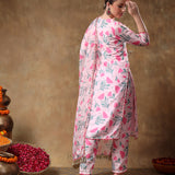 Soft Pink Tulip Motif Georgette Salwar Set With Metallic Gota Trims