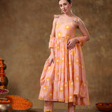 Peach Sunburst Printed Blended Fabric Cami Anarkali Set