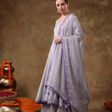 Lavender Micro Floral Georgette Anarkali Set With Layered Tassels