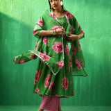 Emerald Green Floral Printed Georgette Anarkali Set