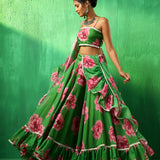 Emerald Green Floral Printed Georgette Sharara Set