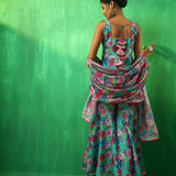 Turquoise Floral Printed Georgette Sharara Set