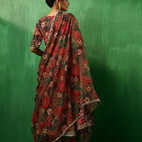 Deep Multicolour Floral Printed Blended Fabric Anarkali Set