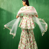 Ivory Rose Printed Blended Fabric Sharara Set With Pastel Dupatta