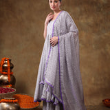 Lavender Micro Floral Georgette Anarkali Set With Layered Tassels
