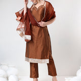 Rust Brown Silk Blend Salwar Set With Sheer Dupatta