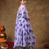 Lavender Floral Printed Georgette Anarkali Set With Gota Trim