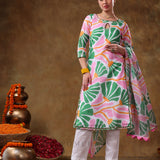 Mint Green Abstract Palm Leaf Georgette Salwar Set With Keyhole Neck