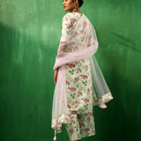 Ivory Rose Printed Blended Fabric Salwar Set With Pink Dupatta