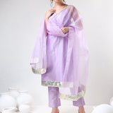 Lilac Silk Blend Salwar Set With Metallic Gota Border