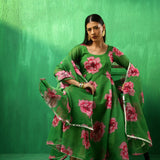 Emerald Green Floral Printed Georgette Anarkali Set