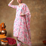 Soft Pink Tulip Motif Georgette Salwar Set With Metallic Gota Trims