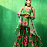 Emerald Green Floral Printed Georgette Sharara Set