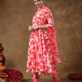 Coral Pink Angrakha Style Georgette Anarkali Set With Tassel Accent