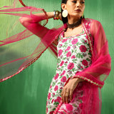 Ivory Rose Printed Blended Fabric Sharara Set With Pink Dupatta