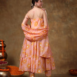 Peach Sunburst Printed Blended Fabric Cami Anarkali Set