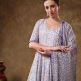 Lavender Micro Floral Georgette Anarkali Set With Layered Tassels