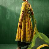 Sunflower Yellow Floral Printed Crepe Anarkali Set