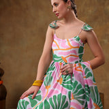 Ivory Abstract Printed Blended Fabric Cami Anarkali Set