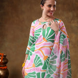 Mint Green Abstract Palm Leaf Georgette Salwar Set With Keyhole Neck