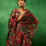 Deep Multicolour Floral Printed Blended Fabric Anarkali Set