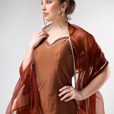 Rust Brown Silk Blend Salwar Set With Sheer Dupatta
