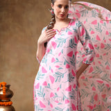 Soft Pink Tulip Motif Georgette Salwar Set With Metallic Gota Trims