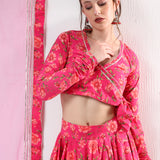 Hot Pink Florak Printed Cotton Lehenga Set