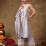 Lilac Strappy Georgette Salwar Set With Intricate Mirror Work Embroidery