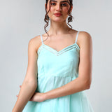 Mint Green Organza Tiered Cami Set With Silver Trim